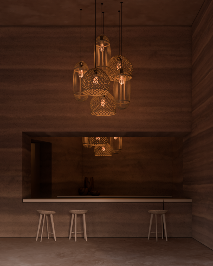 Refreshment and service counter inside Camel Cave Visitors Center designed as part of a warm, shared visitor experience.