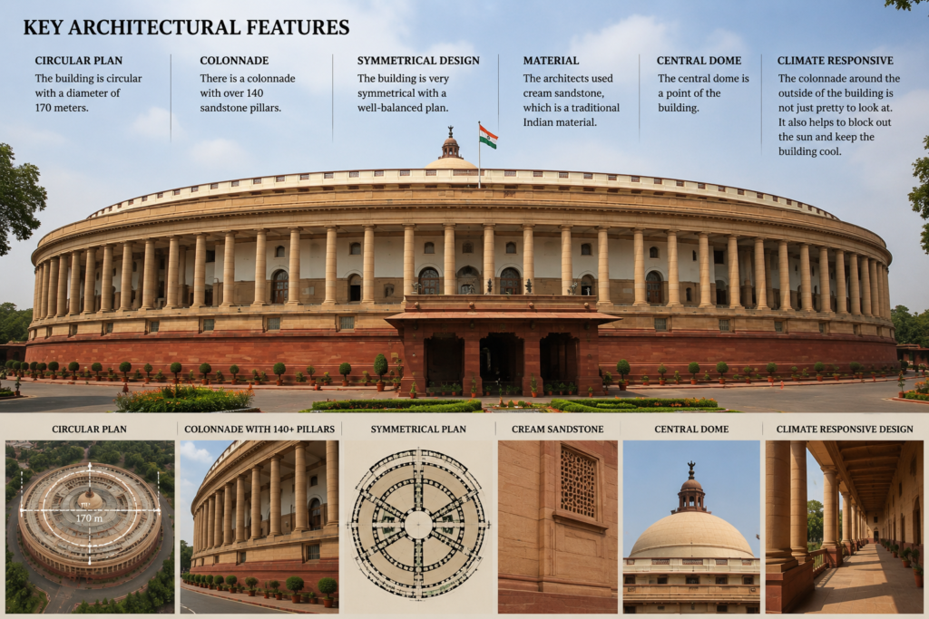 architectural features of indian parliament