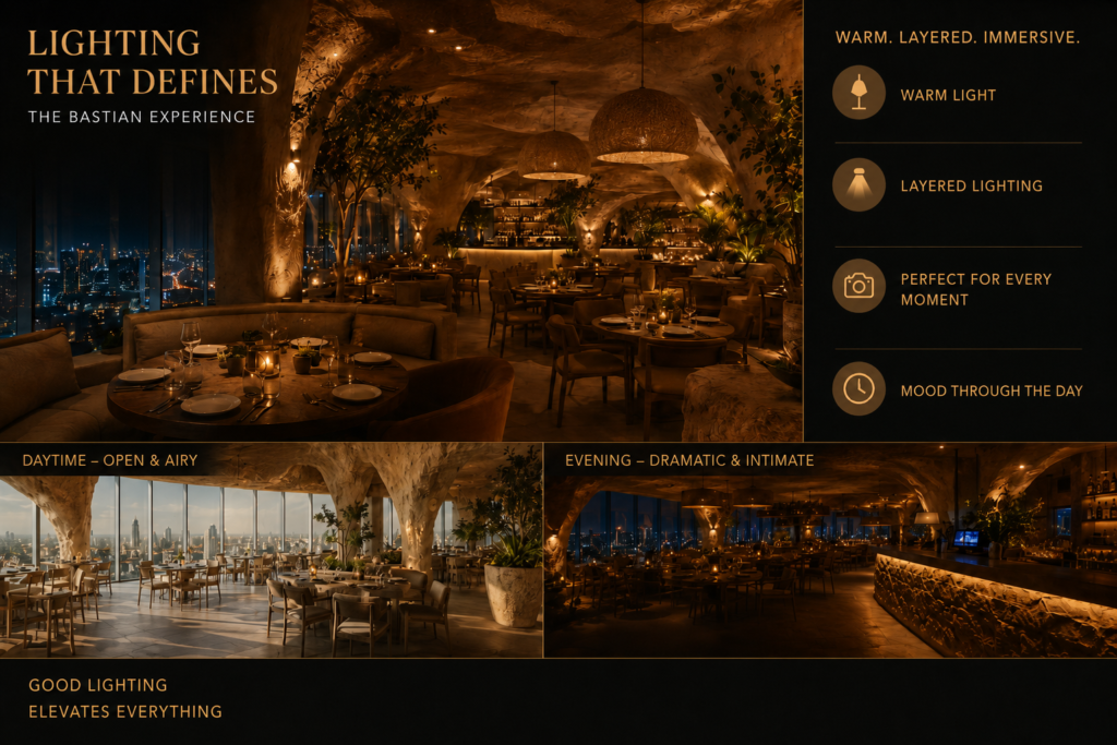 lighting and ambience of bastian at the rooftop