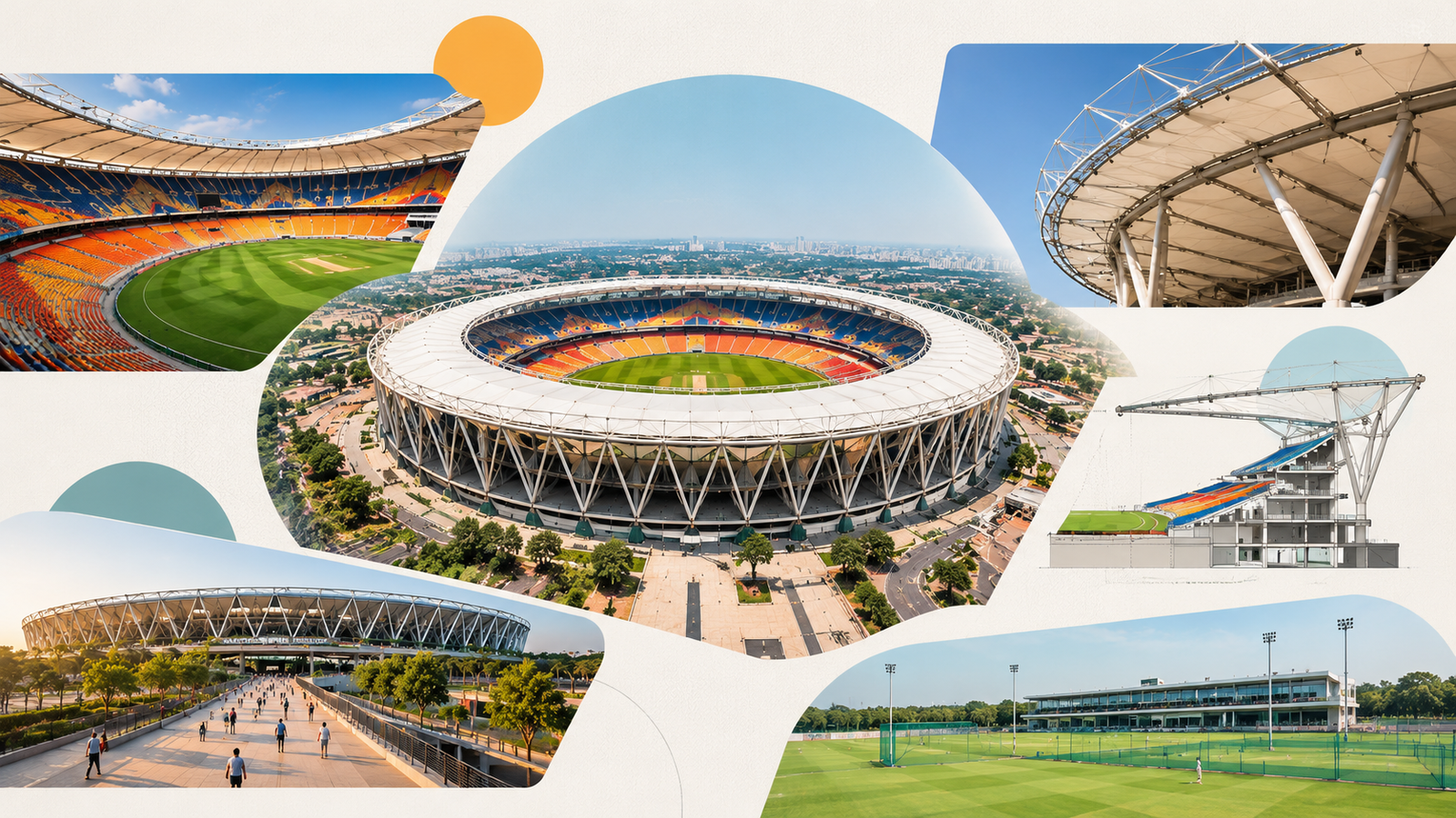 Narendra Modi Stadium architecture with circular stadium structure and tensile roof
